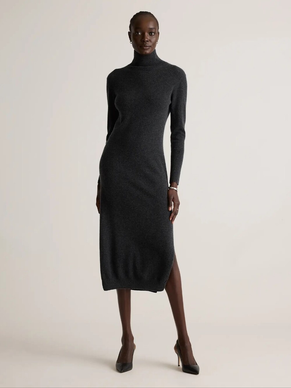 Quince Mongolian Cashmere Turtle Neck Midi Dress BLACK size Xsmall NWT